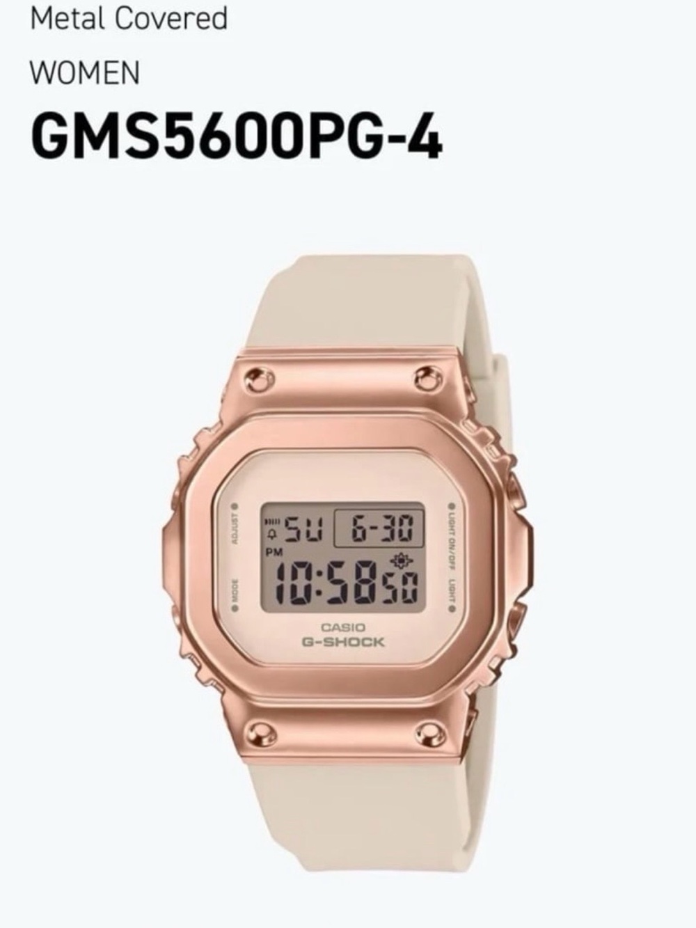 Casio G-Shock GMS5600PG-4 Rose Gold Digital Watch with Cream Band